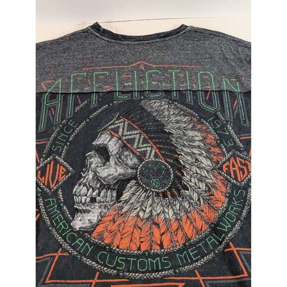 Affliction Men's T-Shirt Live Fast Indian Skull Head AOP Goth Punk MMA M Medium - Picture 8 of 8